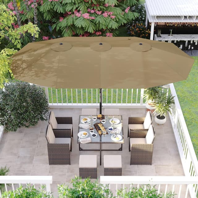 Detalle de SONGMICS Parasol Double UPF 50+ 460 x 270 cm avec manivelle (taupe) — GPU36BR, grand format sans socle