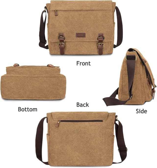 Detalle de S-ZONE Homme sac à bandoulière 15,6 pouces en toile vintage : sac messager pour ordinateur portable