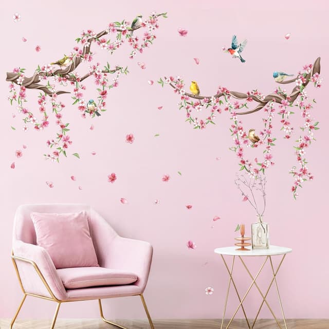 Thumbnail 2 de Cherry Blossom Tree Branch Wall Stickers Pink Peach