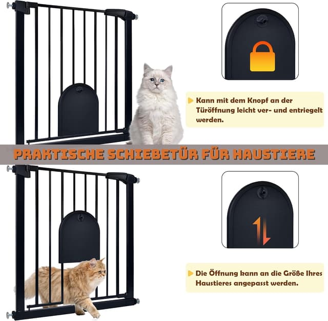 Detalle 2 de Froadp Türschutzgitter Baby Treppengitter 95–105 cm mit Tür (ohne Bohren), schwarz – beidseitig schwenkbar