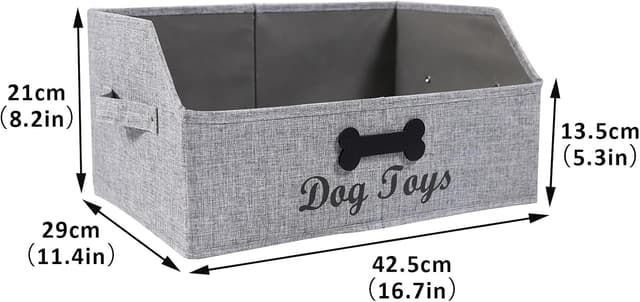 Detalle 2 de Geyecete Foldable Fabric Trapezoid Organiser Box (Grey) – personalised dog toy bin with handle