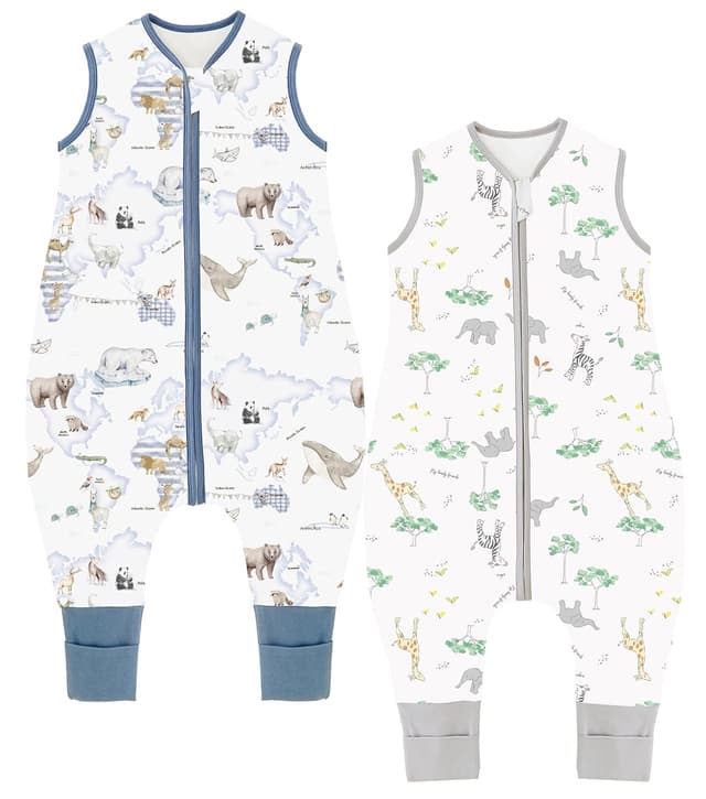 Detalle de Chilsuessy Baby-Schlafsack mit Füßen (2er Pack) 1.5 Tog – 100% Baumwolle, Ganzjahres-Schlafsack für 75–85 cm (Giraffenwald)