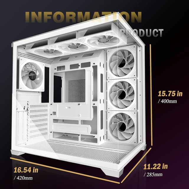 Thumbnail 6 de ANSAITE Case PC ATX H9 bianco: vetro temperato, 7 ventole PWM ARGB e supporto radiatore RAD 360 mm