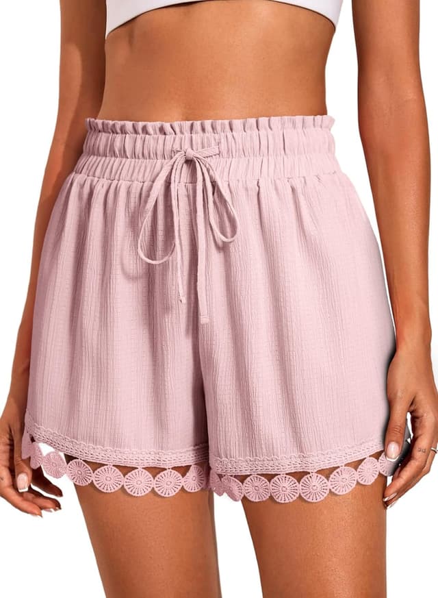 Detalle de Dokotoo Women’s Summer Lace Boho Beach Cover-Up Shorts (Elastic Waist Drawstring)