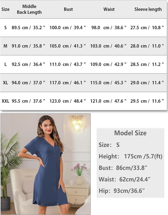 Thumbnail 5 de iClosam Nachthemd Damen Baumwolle S-XXL