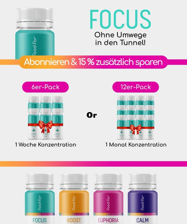 Thumbnail 6 de FOODFOR FOCUS Booster „Dopamine“ 60 ml – Fokus-Shot mit L-Theanin, L-Tyrosin, Guarana & Ginkgo (zuckerfrei, 6-Pack)