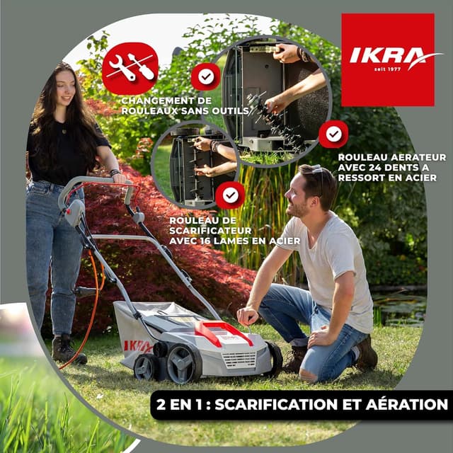 Detalle 2 de IKRA IEVL 1838 scarificateur aérateur électrique 2-en-1, 38 cm et 1800 W
