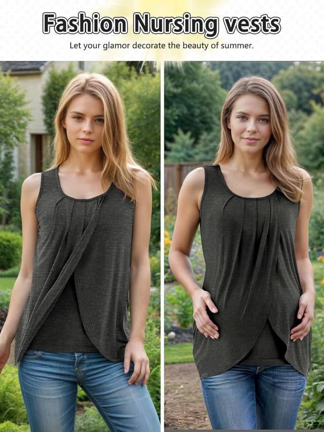 Detalle de PARNIXS Summer Women’s Maternity & Nursing Tank Top (Sleeveless) — Modal Maternity Nursing Layer