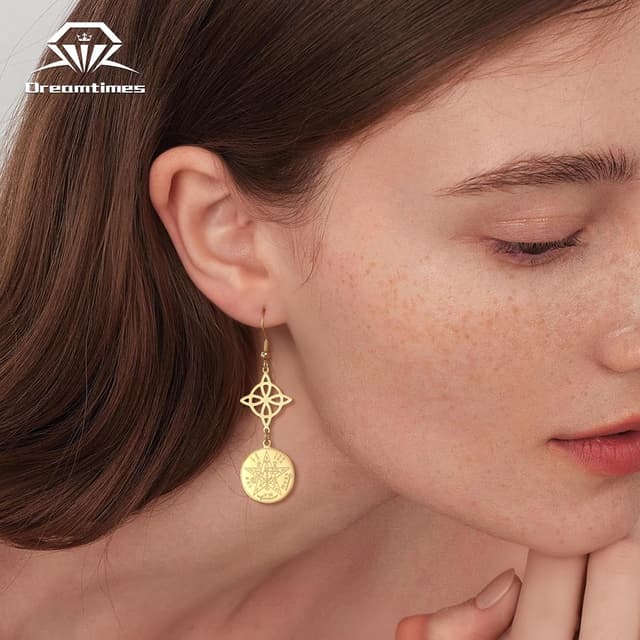 Detalle de Dreamtimes Hexenknoten-Ohrringe mit Tetragrammaton & Pentagramm aus Edelstahl – Dangle-Ohrringe