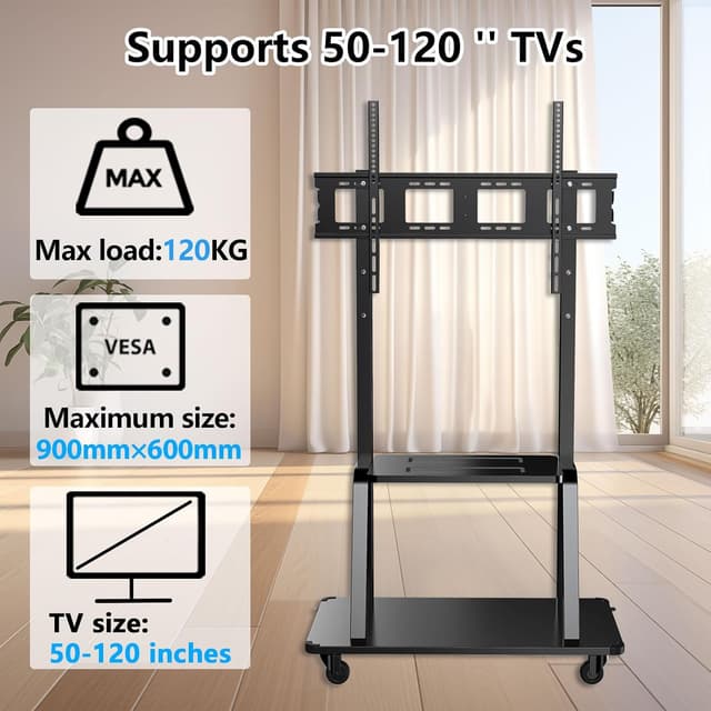 Detalle 2 de JXMTSPW Mobile TV stand 120kg VESA 900x600