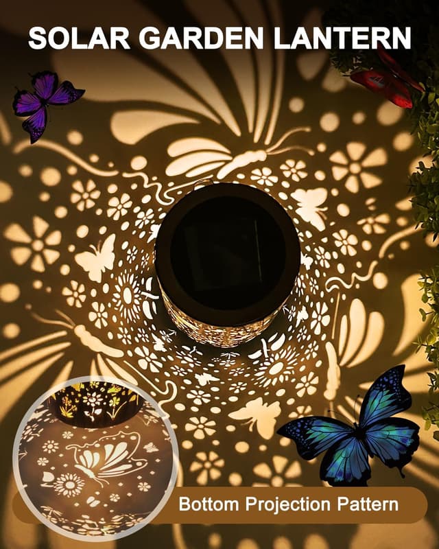 Detalle de Lorrtta Solar Lantern Outdoor Garden (Butterfly & Sunflower) – IP65 Waterproof Solar Garden Light with 800mAh Battery
