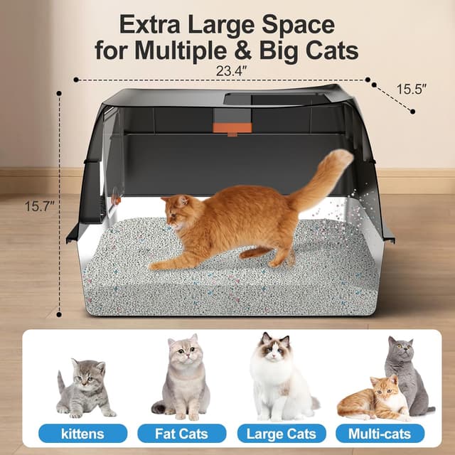Detalle de Stainless Steel Litter Box with Lid — Extra-Large Enclosed Metal Cat Litter Box (Front Entry / Top Exit) with Scoop & Litter Mat