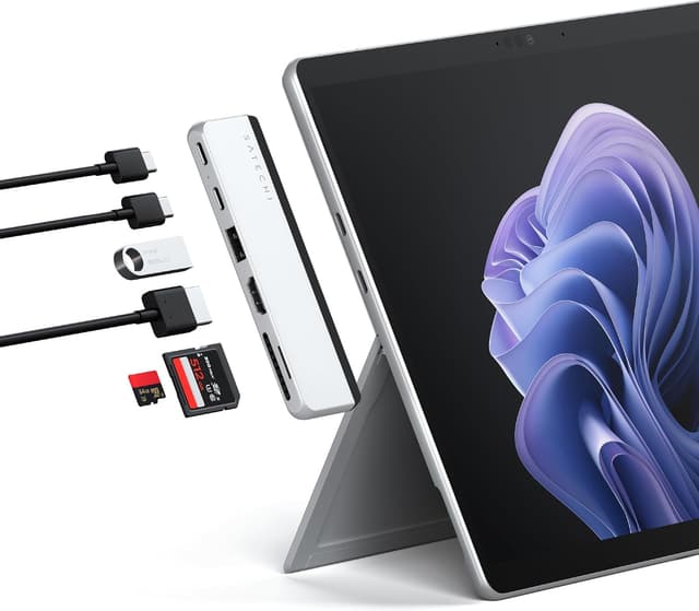 Detalle de Satechi USB-C Dual Hub 6-in-1 für Surface (USB4 100W, 40 Gbps) mit HDMI & SD/microSD