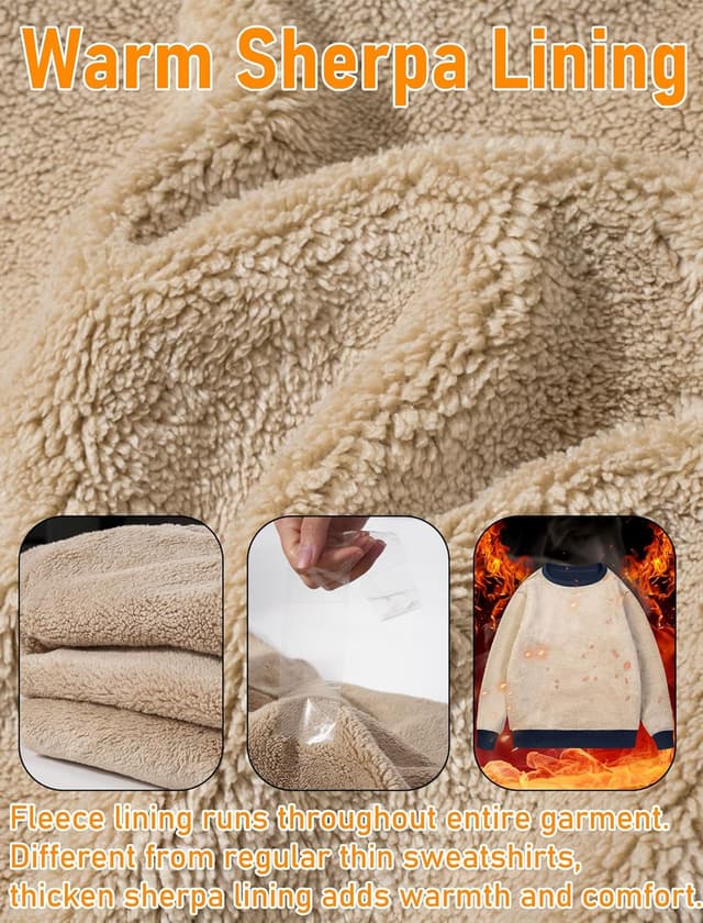 Detalle de EKLENTSON men’s winter fleece sherpa crewneck sweatshirt (no hood) in cotton blend