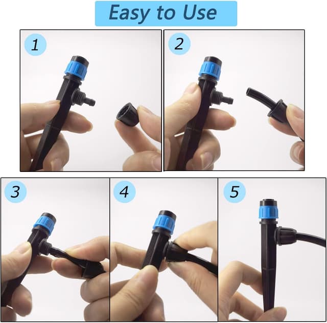 Detalle 2 de Emettitori per irrigazione a goccia da 100 pezzi con picchetto e spruzzatore a ventola regolabile 360° per tubo da 1/4