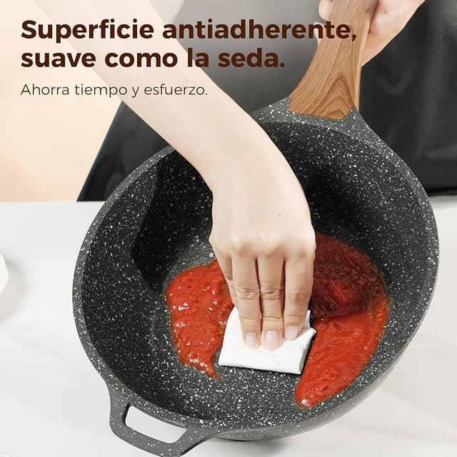 Detalle 2 de YASHE Sartén Profunda de Granito 30 cm con Tapa, antiadherente e inducción