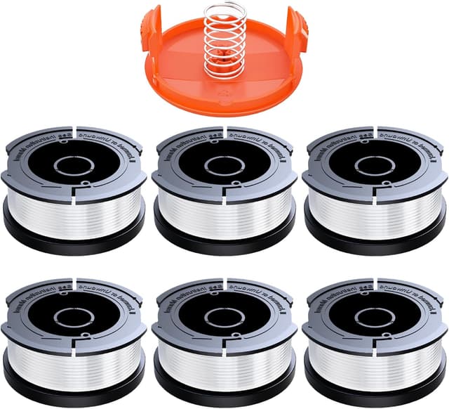 Detalle de 6x Rasentrimmer-Spule (Ø 1,65 mm, 10 m) kompatibel mit Black & Decker – inkl. Abdeckung und Feder