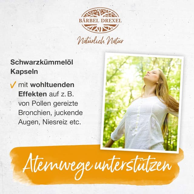 Detalle de Schwarzkümmelöl Kapseln hochdosiert ägyptisch vegan (190 Stk) – 2000 mg Tagesdosis von BÄRBEL DREXEL®