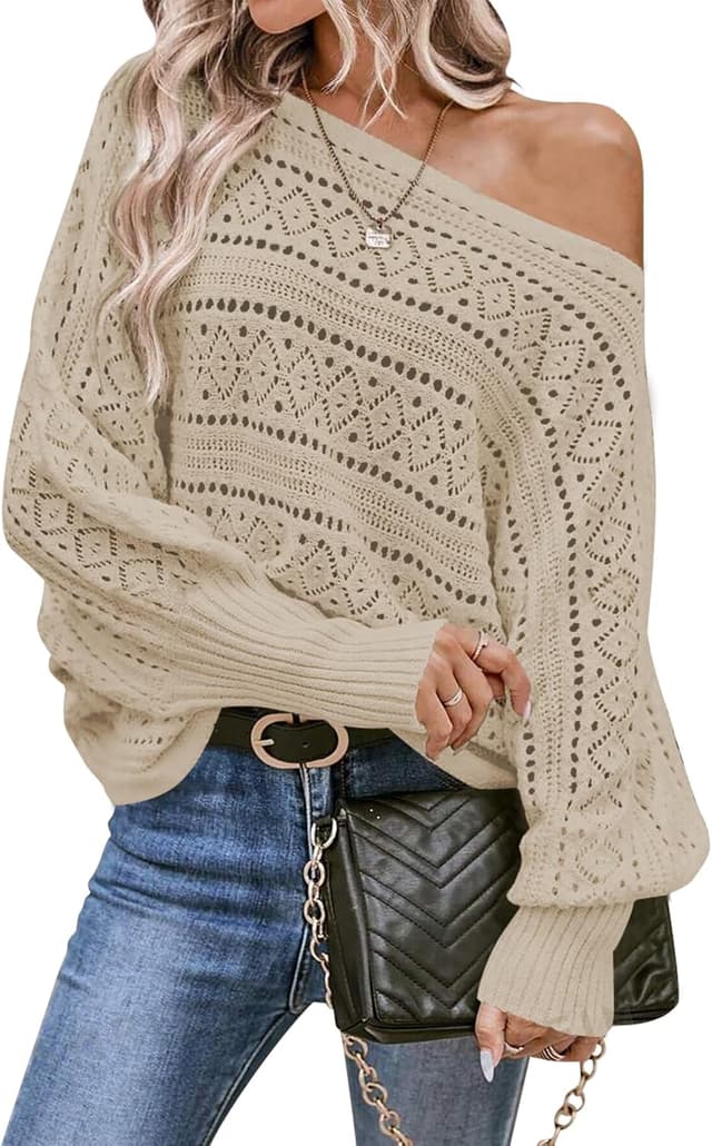 Detalle de Cakulo Off-Shoulder Oversized Knit Sweater 2025