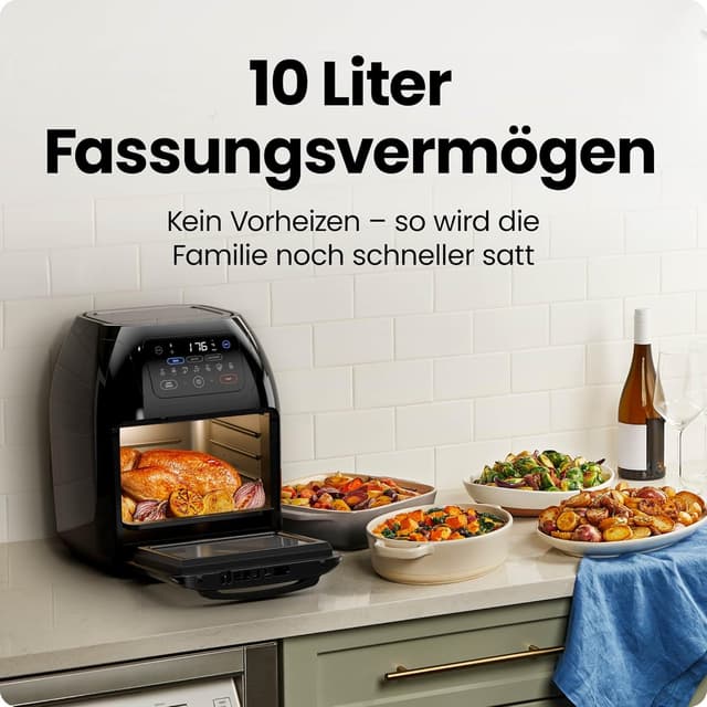 Detalle de Chefman multifunktionale digitale Heißluftfritteuse + Rotisserie (10 l, 17 Touch-Voreinstellungen) – XL Familiengröße