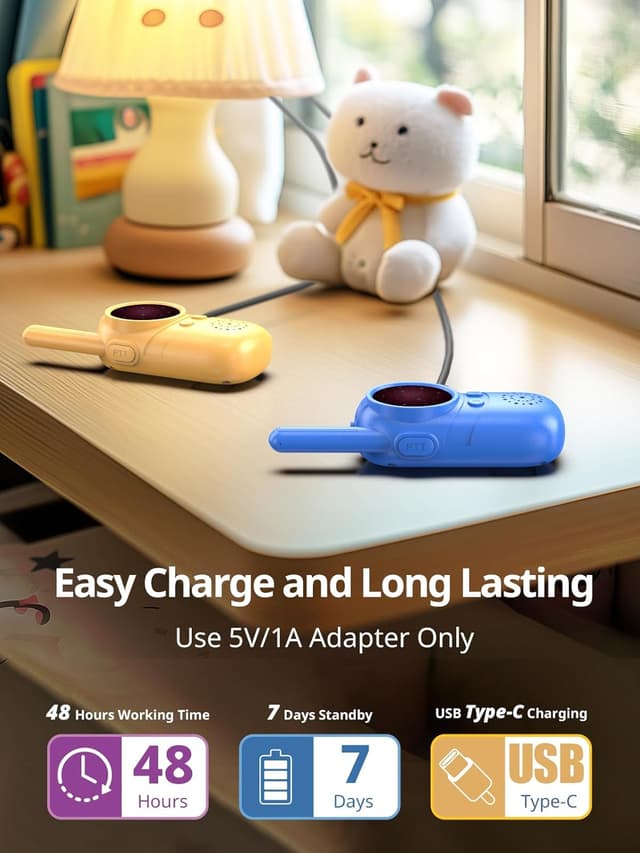 Detalle de Inspireyes Kinder-Walkie-Talkies im 2er-Set (für 3–8 Jahre) – wiederaufladbar, Indoor & Outdoor