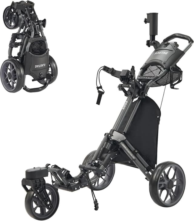Detalle de FLAGTAG 3-Wheel Golf Push Cart with 360 Swivel Front Wheel and One-Click Fold