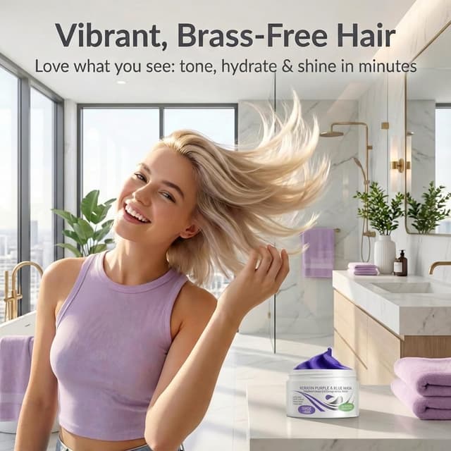 Detalle 2 de VITAMINS hair cosmetics Keratin Purple Hair Mask (Purple & Blue Toning Conditioner for Brassiness)