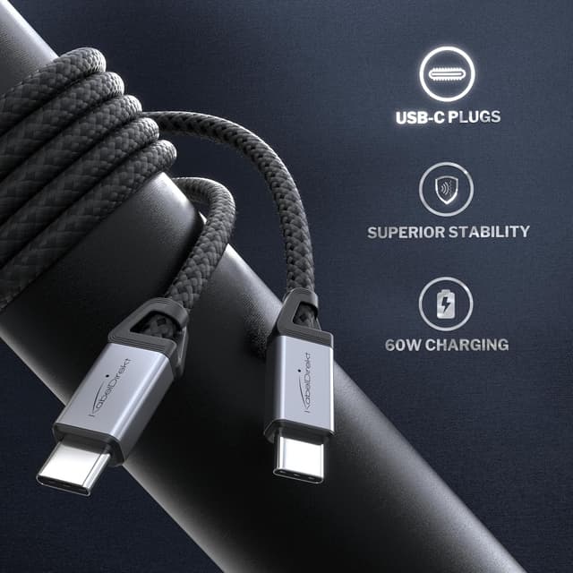 Detalle 2 de KabelDirekt USB C Kabel Schnellladen 60 W 0,6 m