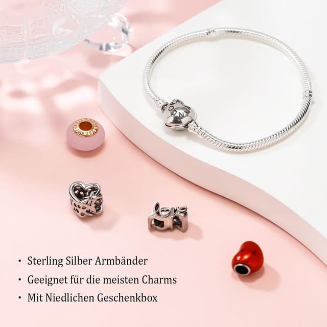 Detalle de ZHUOMOT Charm-Armband aus Sterling-Silber 925 für Damen (Moments-Serie/Schlangenketten), mit Geschenkbox