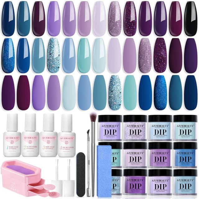 Detalle de AZUREBEAUTY Dip Powder Nail Kit Starter (31-Piece) with 20 Color Dipping Powders + Base/Top/Activator