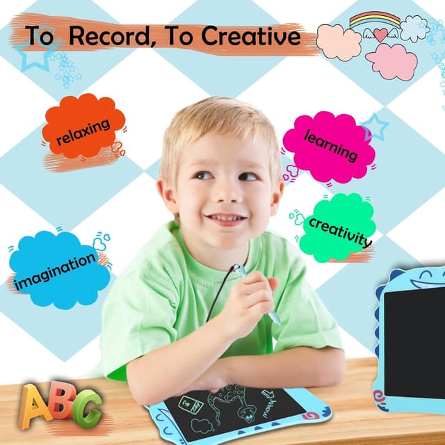 Detalle de Decute Dinosaur 8.5-inch LCD writing tablet for kids – blue doodle board with erase & lock