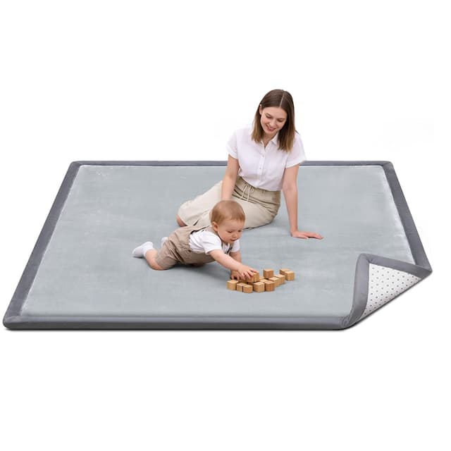 Detalle de Favodormir Krabbelmatte Baby 150x180x3 cm – Spielmatte mit rutschfester Unterseite (Hellgrau)