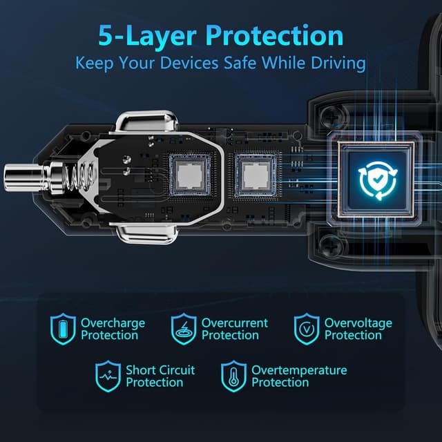 Detalle 2 de Jukibole Zigarettenanzünder-Ladegerät mit Sternenhimmel, 120W Auto-USB-C Schnellladung & einziehbares Kabel