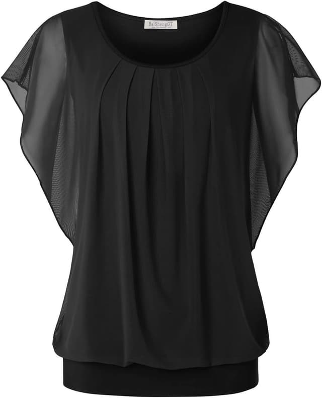 Thumbnail 6 de BAISHENGGT Damen Sommer Netz-Bluse mit Rundkragen und kurzem Fledermausärmel