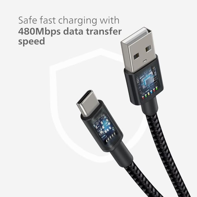 Detalle de Philips DLC5030AA USB-C Cable 2-Pack (1m) — 18W fast charging & 480Mbps data transfer