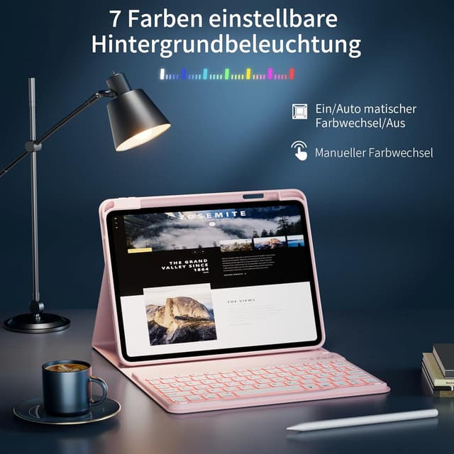 Detalle de GKABXY Tastatur-Hülle für iPad 11 (A16) & iPad 10.9 (2022) – abnehmbare, beleuchtete Magnet-Tastatur (Rosa)