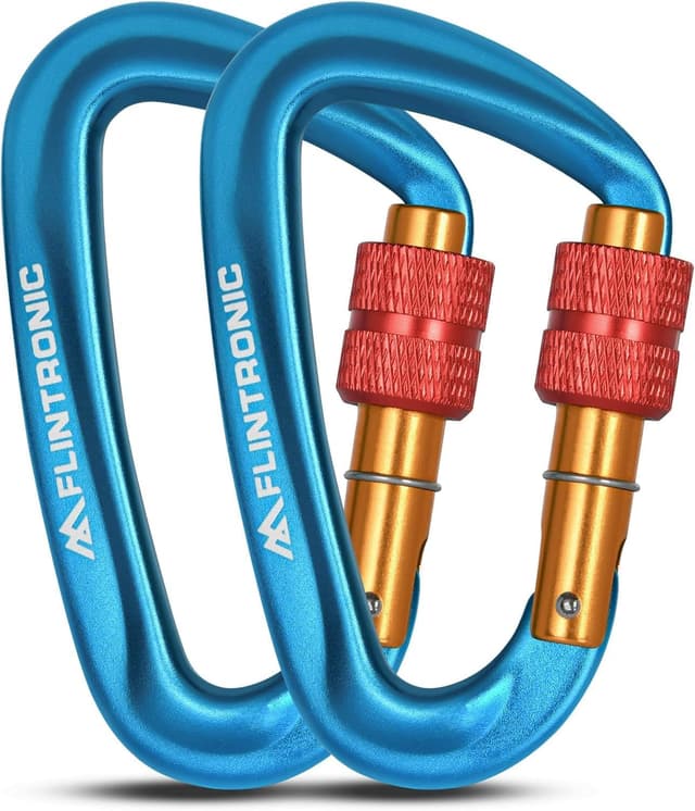 Detalle 2 de Flintronic Mousqueton à verrouillage en alliage d’aluminium (forme D) pour hamac, camping, randonnée, ski et vélo