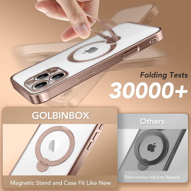 Thumbnail 6 de Desert Titanium iPhone 15 Pro Max Case with 360° Magnetic Stand (MagSafe Compatible), Rose Gold/Clear