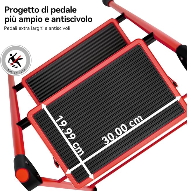 Detalle de KINGRACK Scala a 2 gradini pieghevole rossa con maniglia e pedali antiscivolo