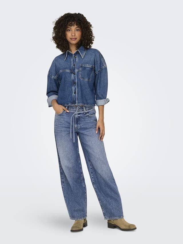 Detalle de ONLY Female Straight-Fit Jeans ONLGIANNA mit Ballon-Schnitt (mittlere Taille), 100% Baumwolle