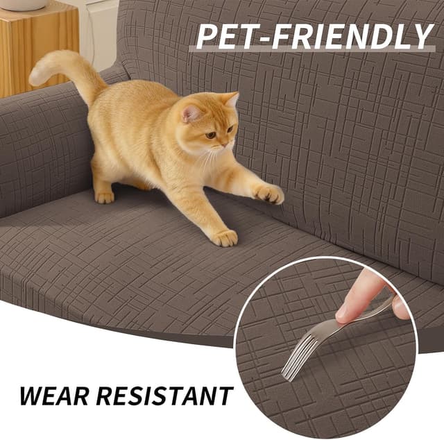 Detalle 2 de YSTELLAA Housse de canapé extensible 2 places antidérapante antisalissure avec accoudoirs – café clair