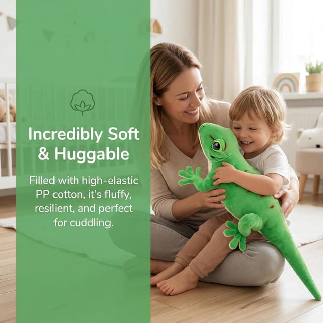 Detalle de Tiny Heart Day Geckos Lizard Plush 55cm – soft, cuddly fat tail gecko stuffed toy for kids