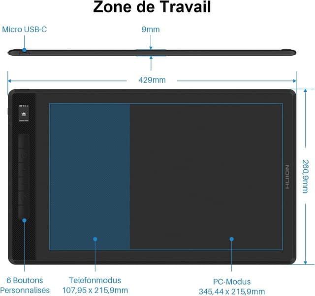 Detalle de HUION G930L tablette graphique 13,6