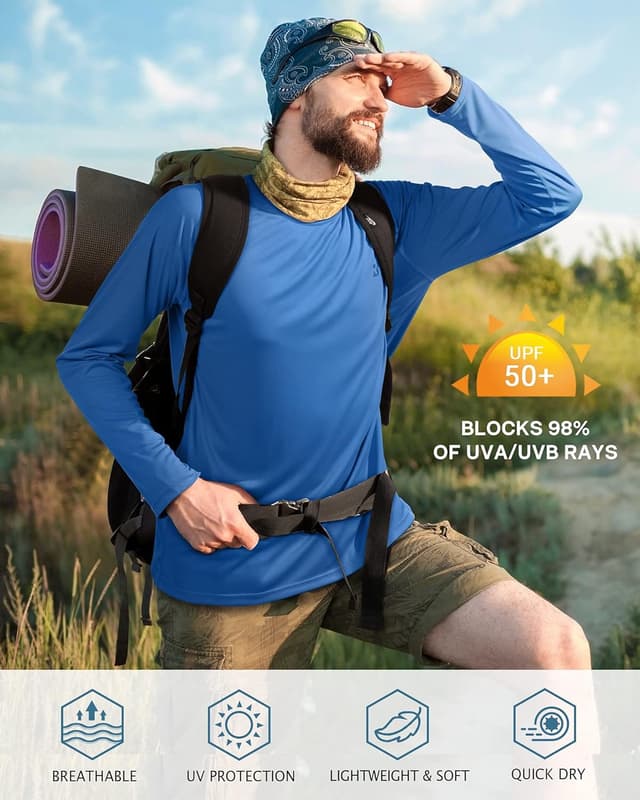 Detalle de Roadbox Men’s UPF 50+ UV Sun Protection Long Sleeve Rash Guard Shirt for Outdoor Fishing, Hiking & Running