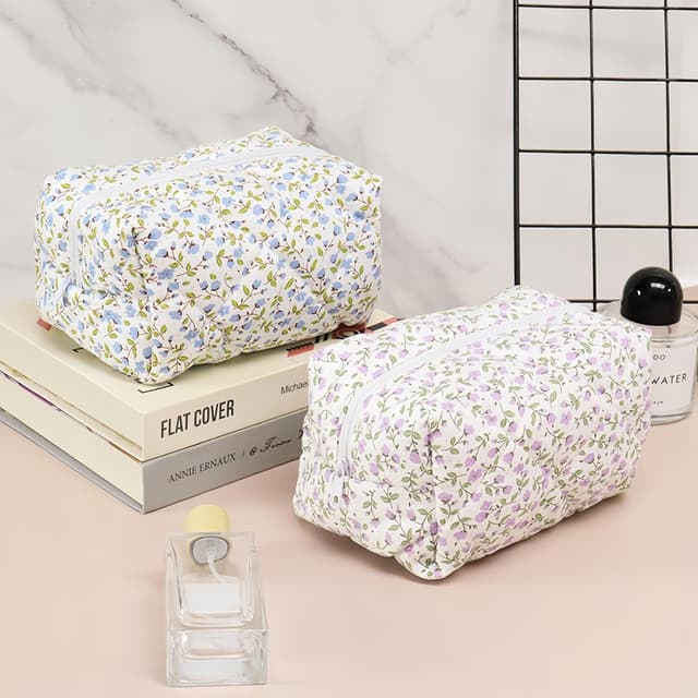 Thumbnail 6 de Trousse de maquillage matelassée Aucuu, grande capacité en coton avec motif floral