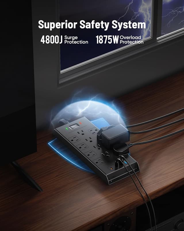 Detalle 2 de LeZone Surge Protector Power Strip 4800J, 12-Outlet ๐