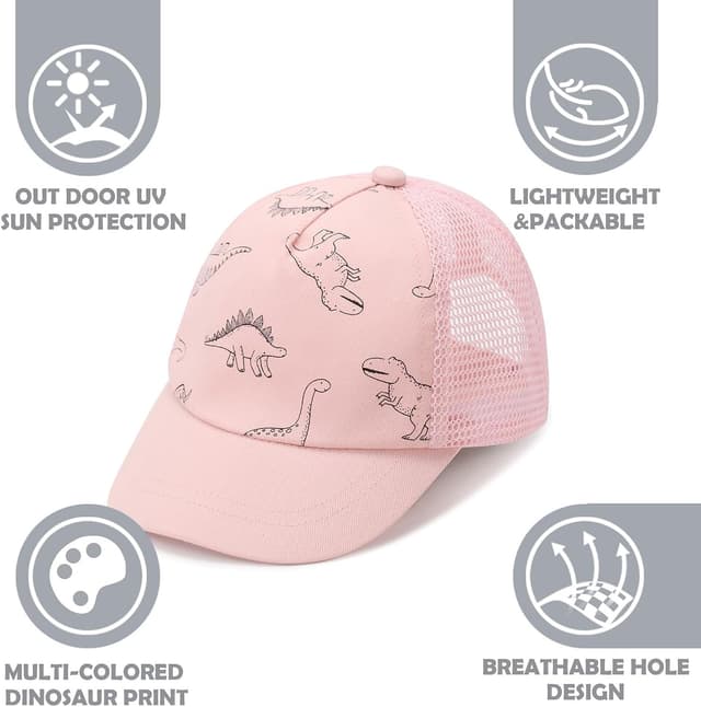 Detalle 2 de DRESHOW Toddler Baseball Cap & Sun Hat (cotton/polyester, dinosaur & solid designs) – adjustable kids’ cap