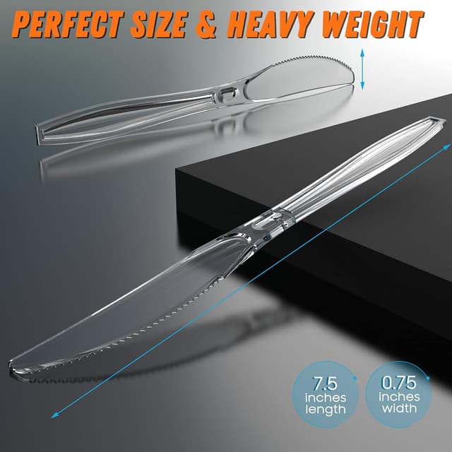 Thumbnail 4 de Dipoo 7.5" Clear Heavy Duty Plastic Knives 84 🍴