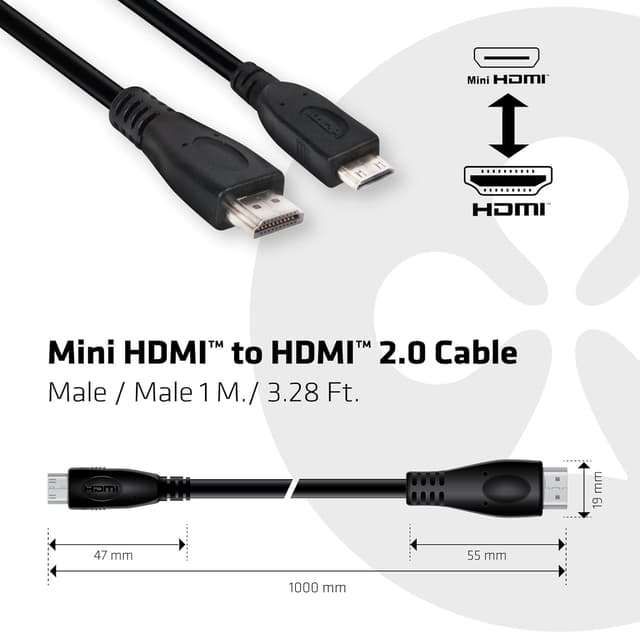 Detalle 2 de Club 3D Mini‑HDMI-zu‑HDMI 2.0 Kabel (1 m) für 4K@60 Hz – vergoldete Kontakte, 18 GBit/s