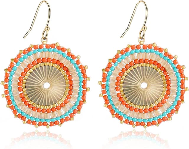 Thumbnail 6 de Bunte Perlenohrringe für Frauen: handgewebte Böhmischen Perlen- Creolen mit baumelndem Design